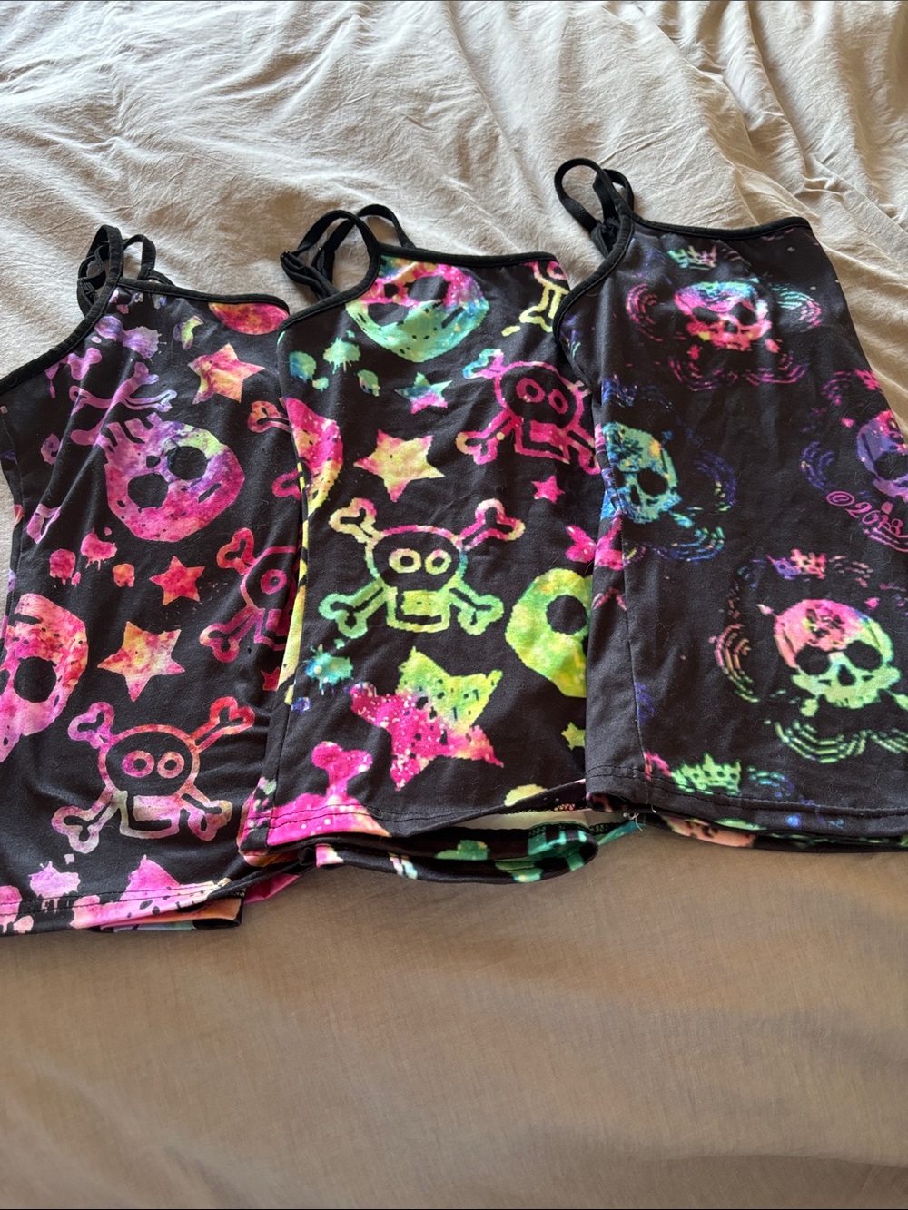 Neon Skull & Star Print Tank Tops - 3 Pack